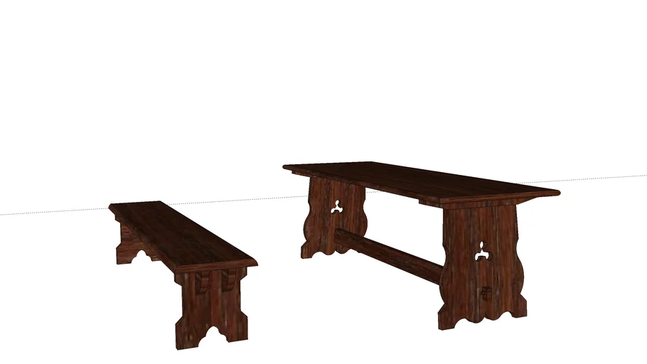Gothic Trestle Dining Table and Bench