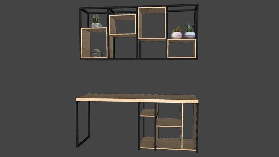 STUDY AREA TABLE AND HANGING CABINET