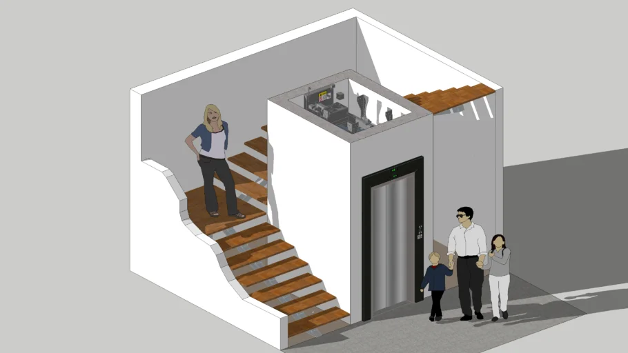 Stair with 3 flights and small residential elevator