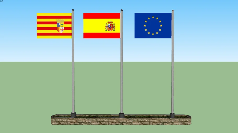 BANDERAS ESPAÑA ARAGON Y EUROPEA