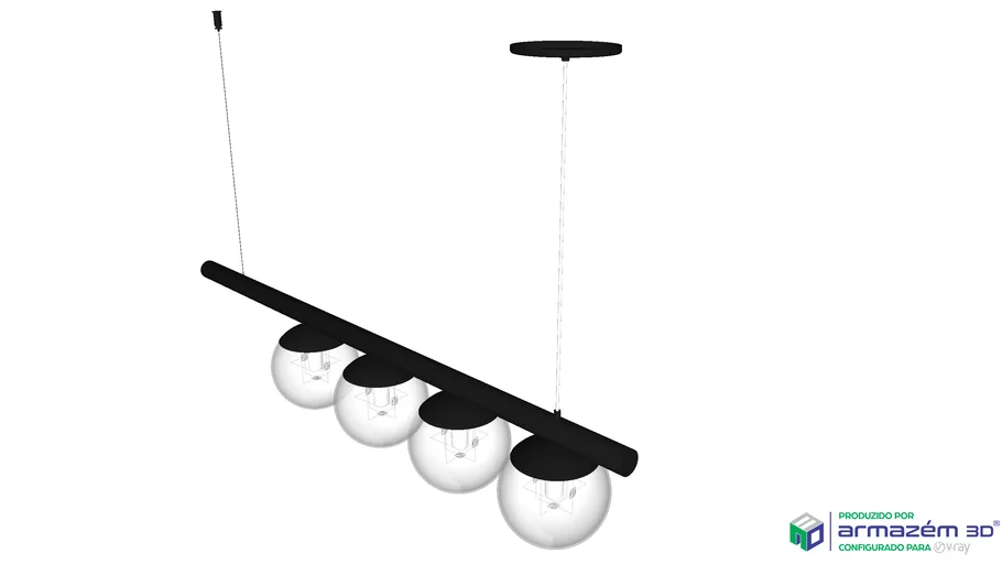 Lustre Figo Preto com 4 Globos Brancos