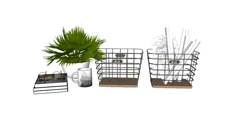 Adorno e cesto com plantas