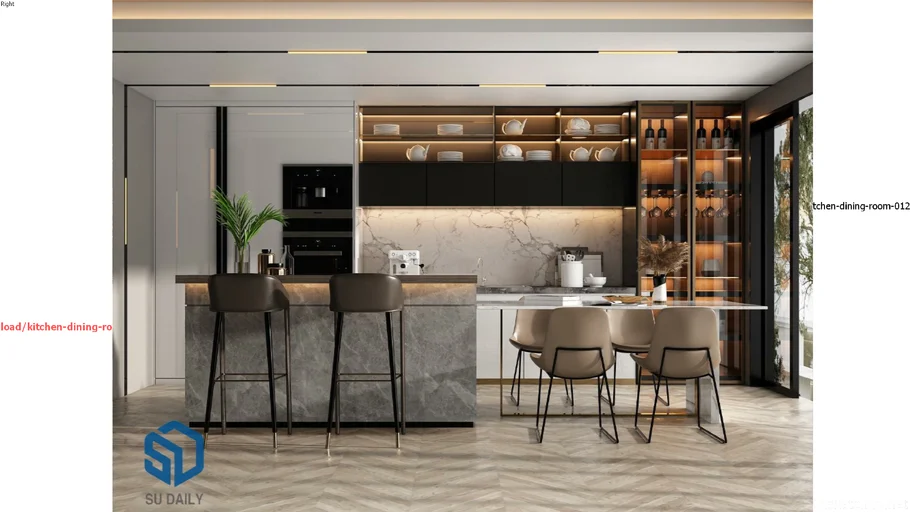Modern kitchen + island, v-ray -012897