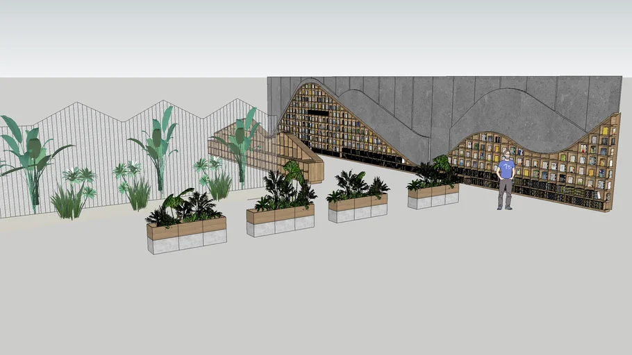 curve bookshelf and plant decoration