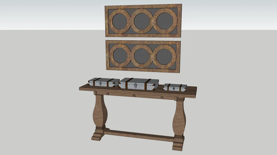 ENTRY CONSOLE WITH MIRROR GALVANIZED DECORATIVE BOXES