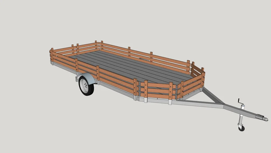 Flat bed trailer, single axle, wood rails