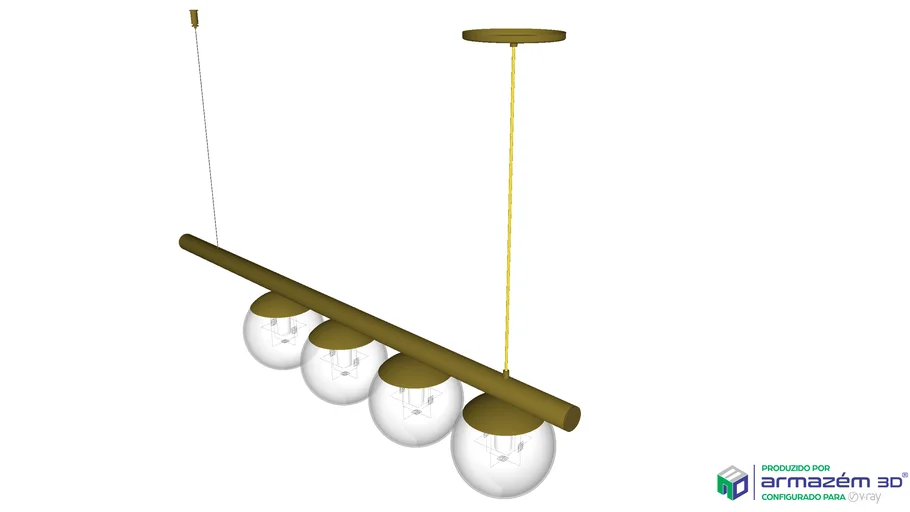 Lustre Figo Ouro com 4 Globos de Vidro Branco