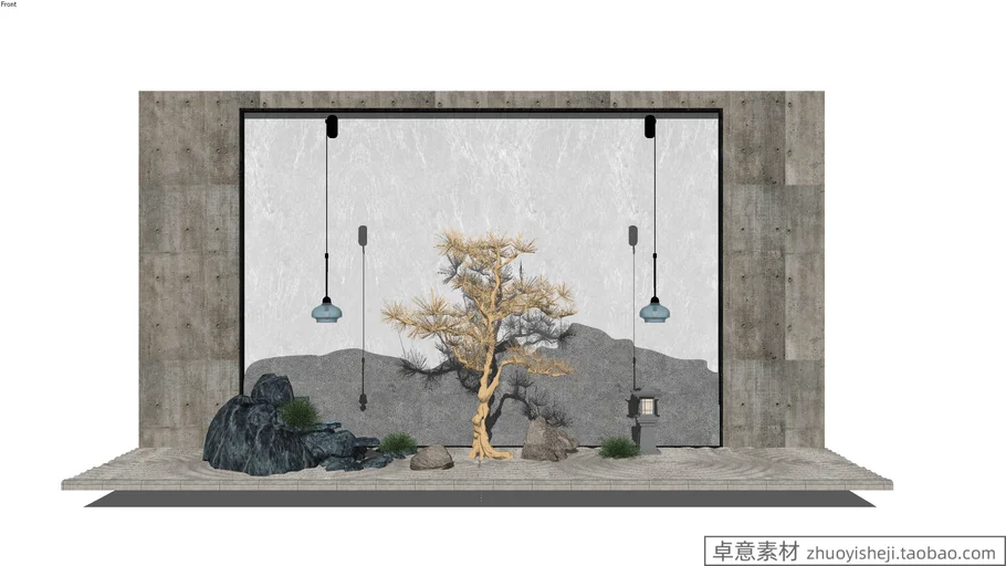 园林景观日式庭院绿植假山