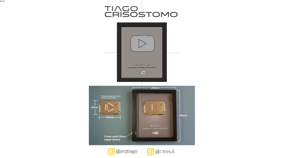 Placa 100mil Inscritos Youtube