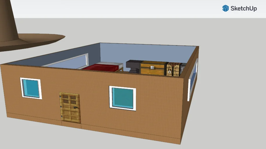 Minecraft-ish house with cowboy hat roof