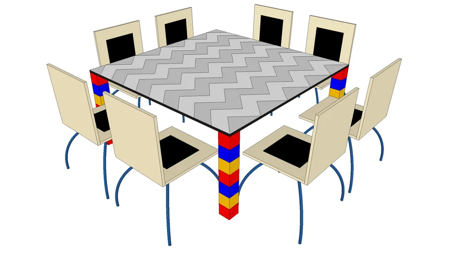 Table With Chairs - 1980s Memphis Design 