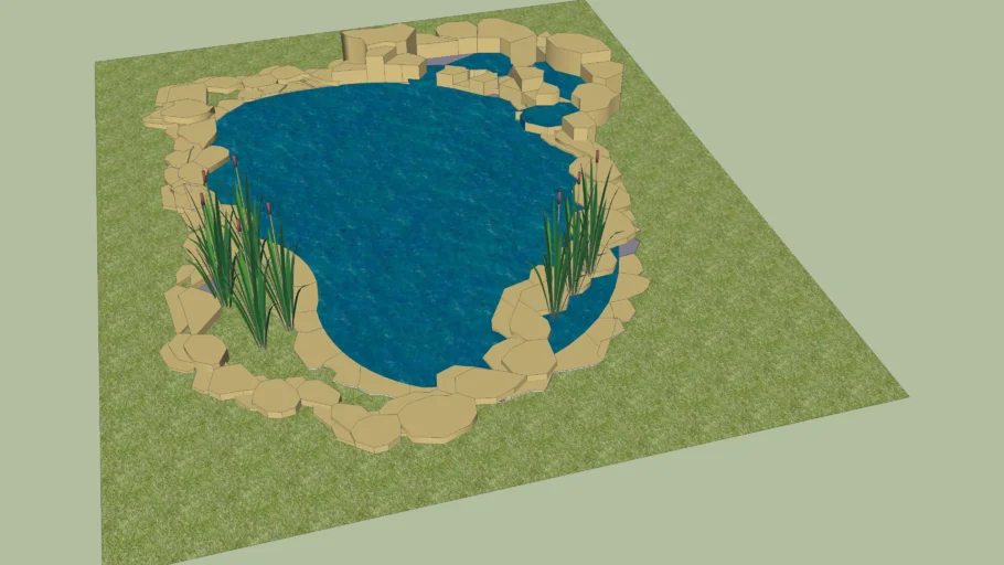 Fish pond water feature with waterfall design.