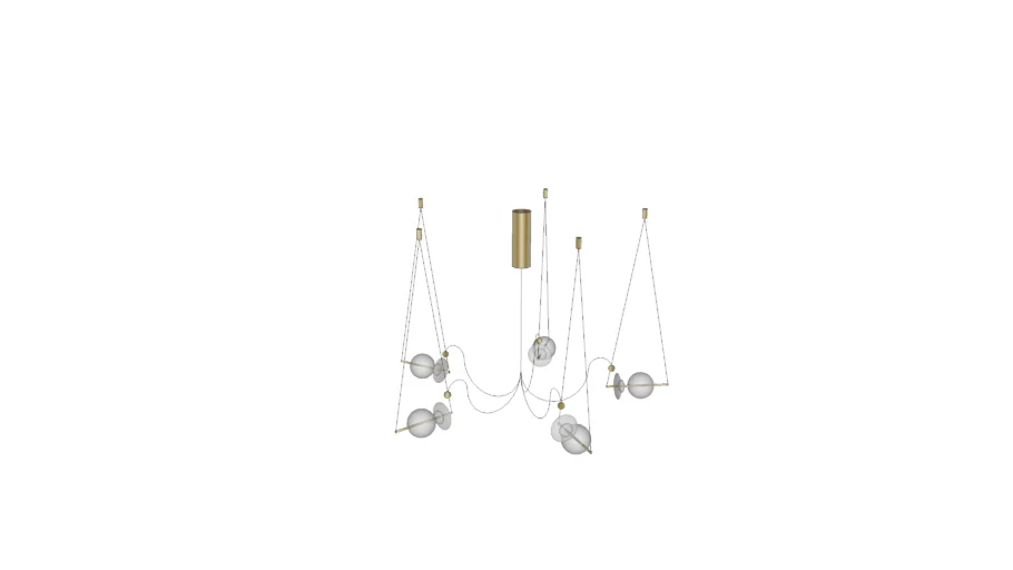 Trapezi Five Lights Neutral Shades Contemporary PendantChandelier Brass, Glass